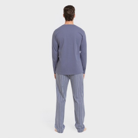 Pijama largo algodón hombre Raya Fernando azul