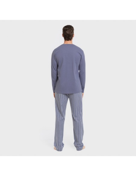 Pijama largo algodón hombre Raya Fernando azul