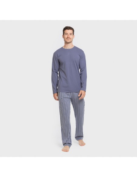 Pijama largo algodón hombre Raya Fernando azul