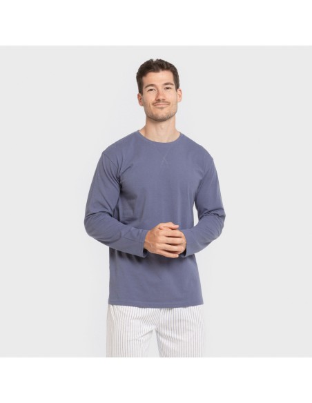 Pijama largo algodón hombre Raya Fandi azul