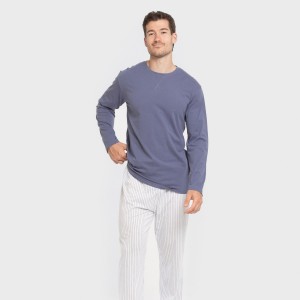 Pijama largo algodón hombre Raya Fandi azul 2