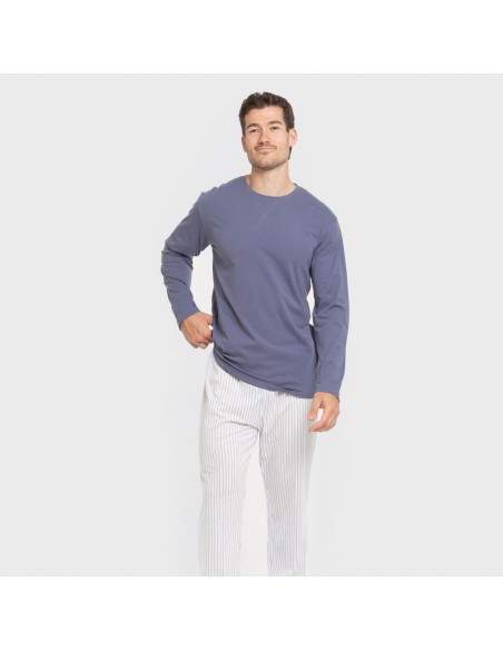 Pijama largo algodón hombre Raya Fandi azul