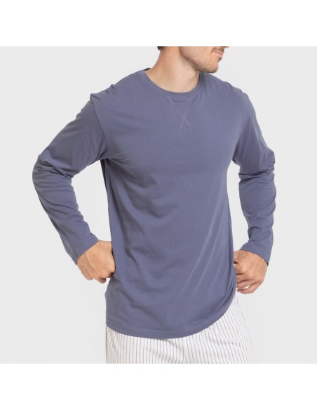 Pijama largo algodón hombre Raya Fandi azul