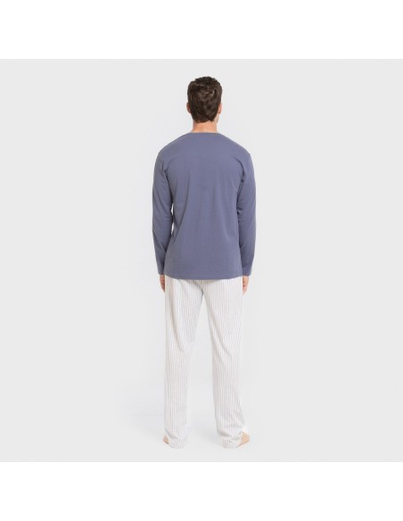 Pijama largo algodón hombre Raya Fandi azul