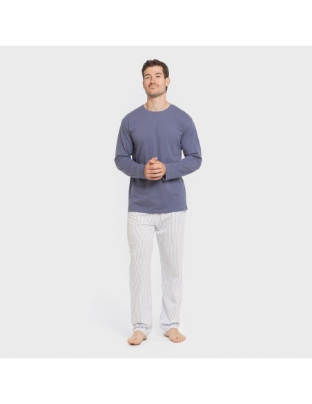 Pijama largo algodón hombre Raya Fandi azul