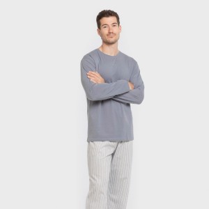 Pijama largo algodón hombre Raya Ben azul 2