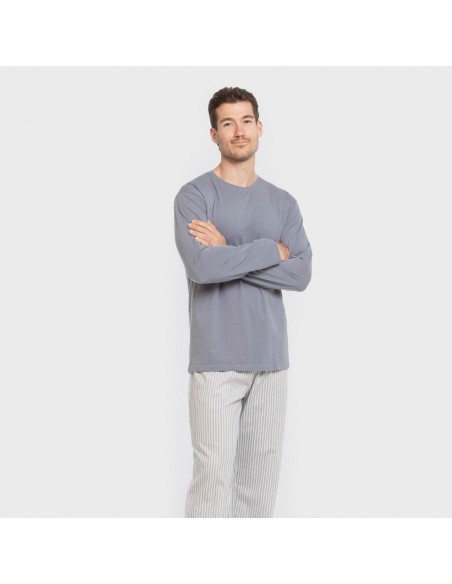 Pijama largo algodón hombre Raya Ben azul