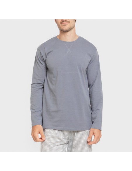 Pijama largo algodón hombre Raya Ben azul