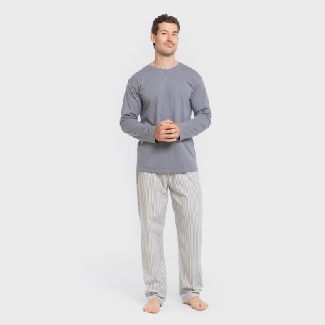 Pijama largo algodón hombre Raya Ben azul