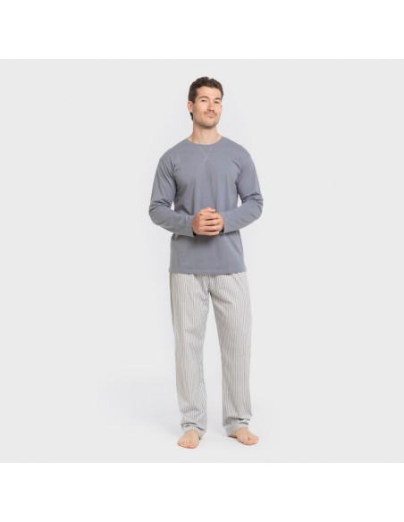 Pijama largo algodón hombre Raya Ben azul