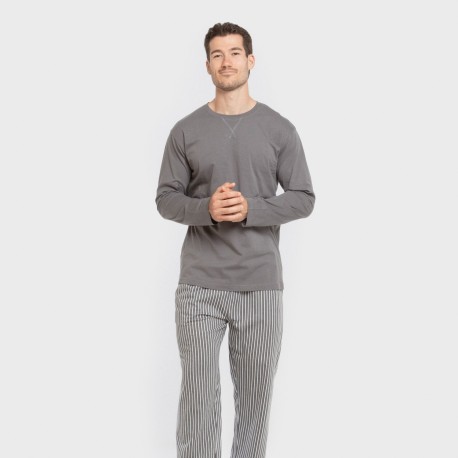 Pijama largo algodón hombre Raya Hercules gris