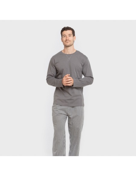 Pijama largo algodón hombre Raya Hercules gris