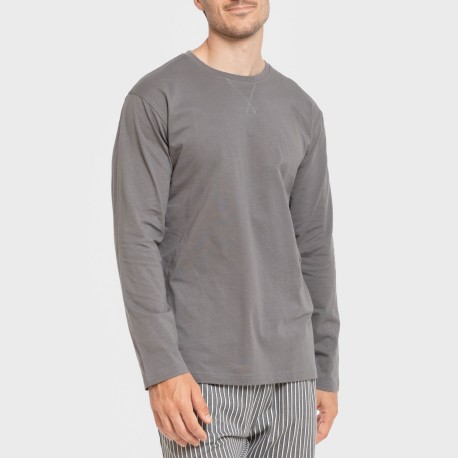 Pijama largo algodón hombre Raya Hercules gris