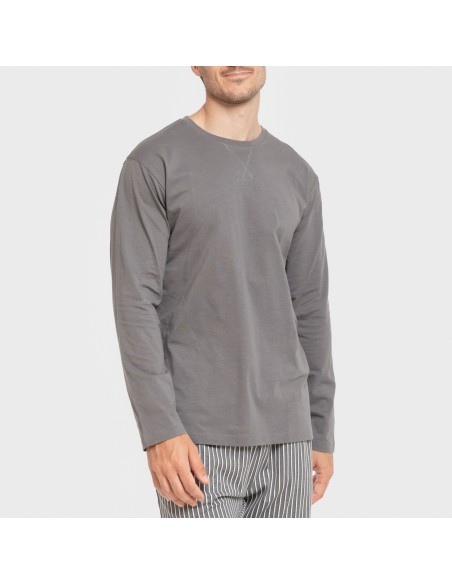 Pijama largo algodón hombre Raya Hercules gris
