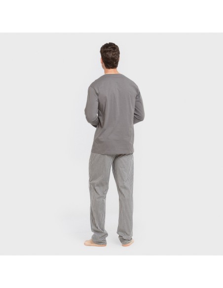 Pijama largo algodón hombre Raya Hercules gris