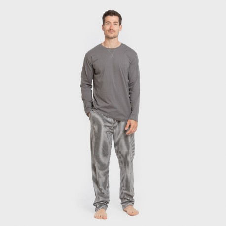 Pijama largo algodón hombre Raya Hercules gris