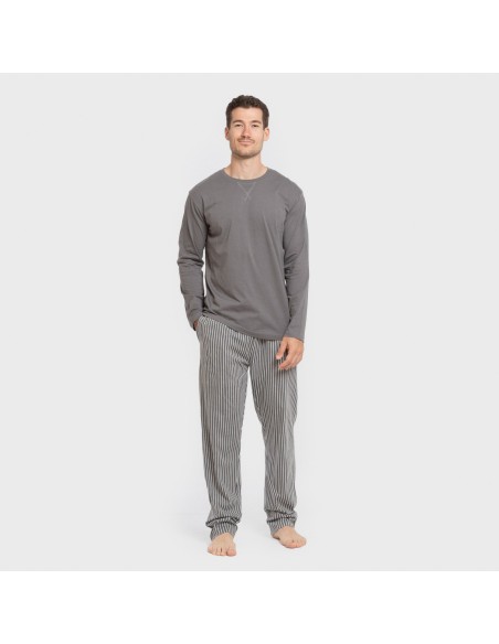 Pijama largo algodón hombre Raya Hercules gris
