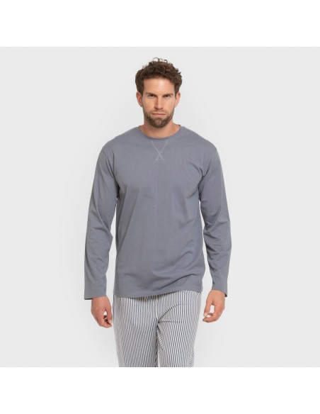 Pijama largo algodón hombre Raya Santi indigo