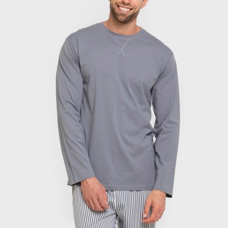 Pijama largo algodón hombre Raya Santi indigo