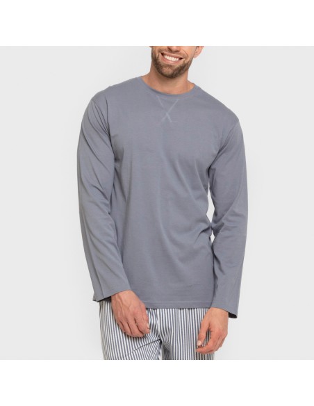 Pijama largo algodón hombre Raya Santi indigo