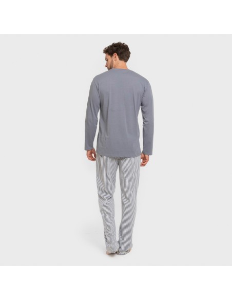 Pijama largo algodón hombre Raya Santi indigo