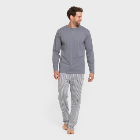 Pijama largo algodón hombre Raya Santi indigo