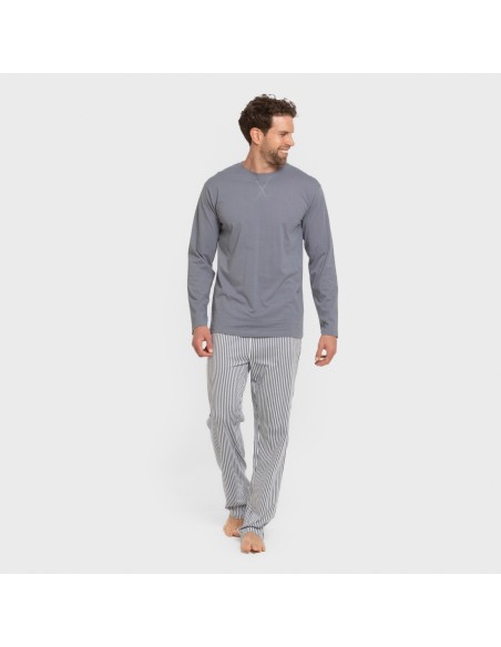 Pijama largo algodón hombre Raya Santi indigo