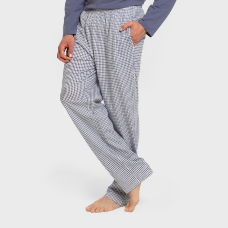 Pijama largo algodón hombre Cuadro Saul azul