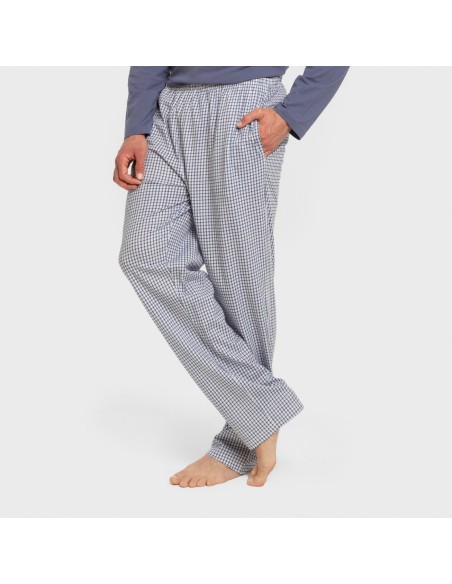 Pijama largo algodón hombre Cuadro Saul azul
