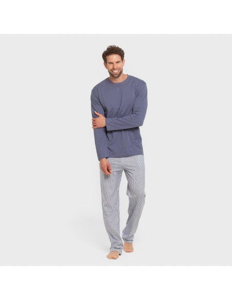 Pijama largo algodón hombre Cuadro Saul azul