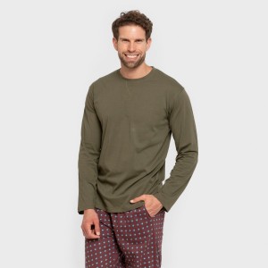 Pijama largo algodón hombre Gladiolo verde caceria