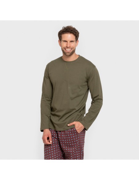 Pijama largo algodón hombre Gladiolo verde caceria