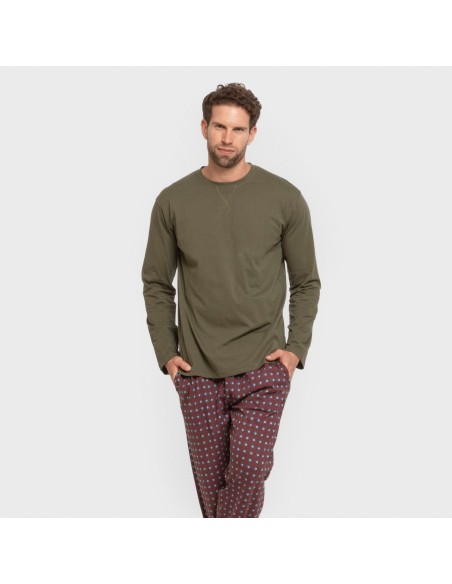 Pijama largo algodón hombre Gladiolo verde caceria