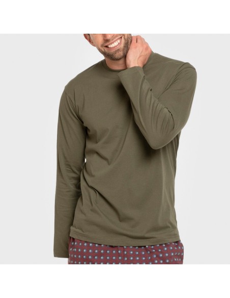 Pijama largo algodón hombre Gladiolo verde caceria