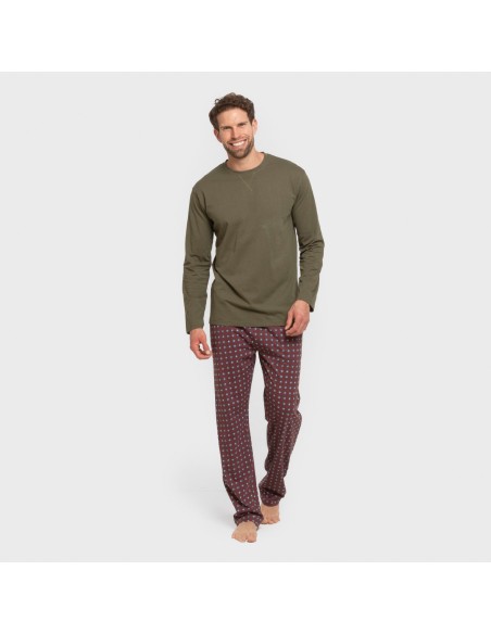 Pijama largo algodón hombre Gladiolo verde caceria