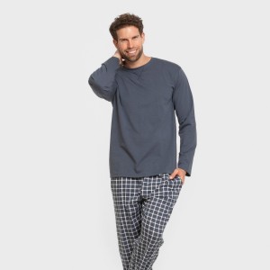 Pijama largo algodón hombre Cuadro Roberto azul 2