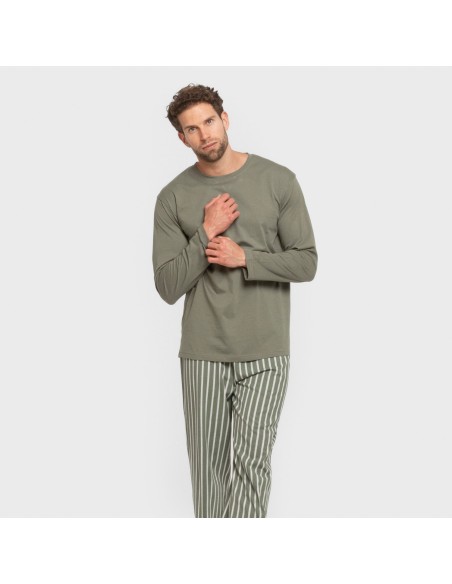 Pijama largo algodón hombre Raya Albert verde caceria