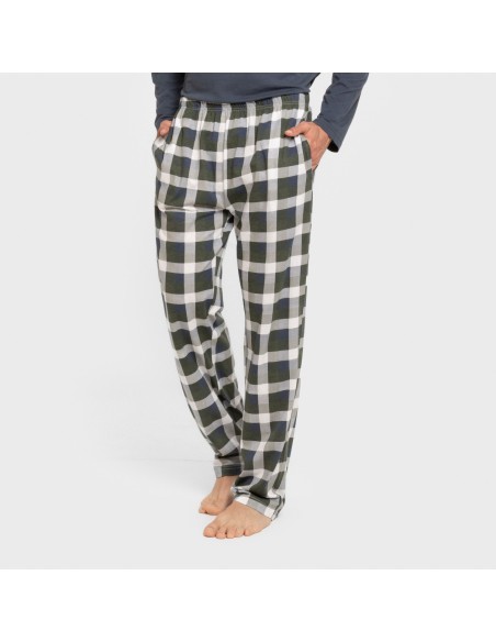 Pijama largo algodón hombre Cuadro Ferni azul marino