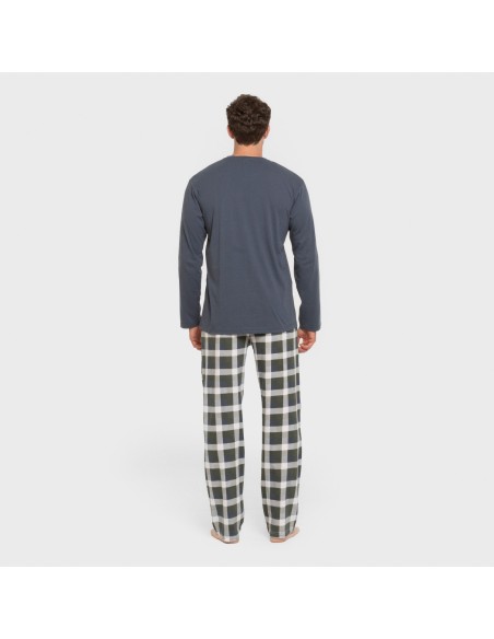 Pijama largo algodón hombre Cuadro Ferni azul marino