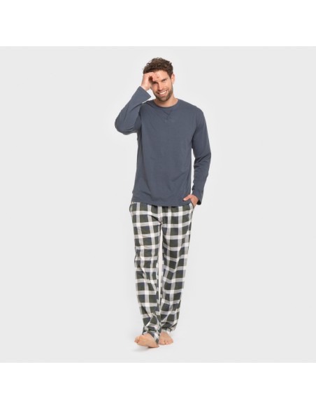 Pijama largo algodón hombre Cuadro Ferni azul marino
