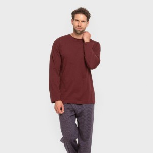 Pijama largo algodón hombre Harry burdeos 2
