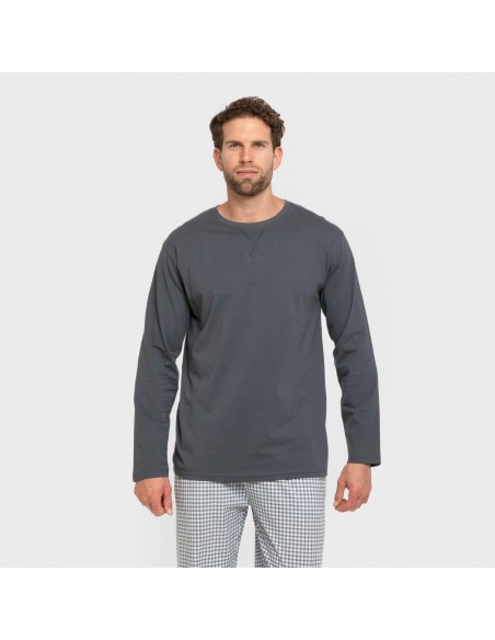 Pijama largo algodón hombre Cuadro Edmund azul