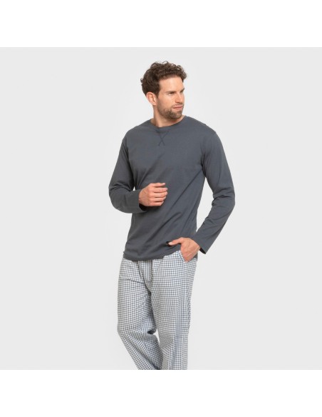 Pijama largo algodón hombre Cuadro Edmund azul