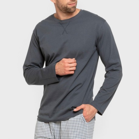 Pijama largo algodón hombre Cuadro Edmund azul