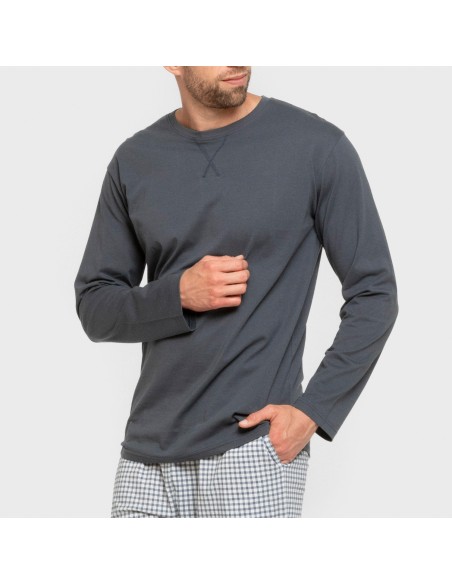 Pijama largo algodón hombre Cuadro Edmund azul