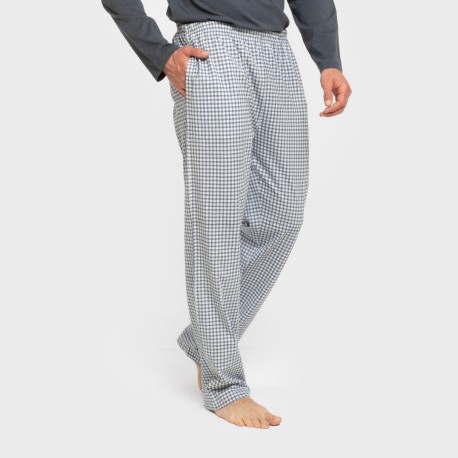 Pijama largo algodón hombre Cuadro Edmund azul