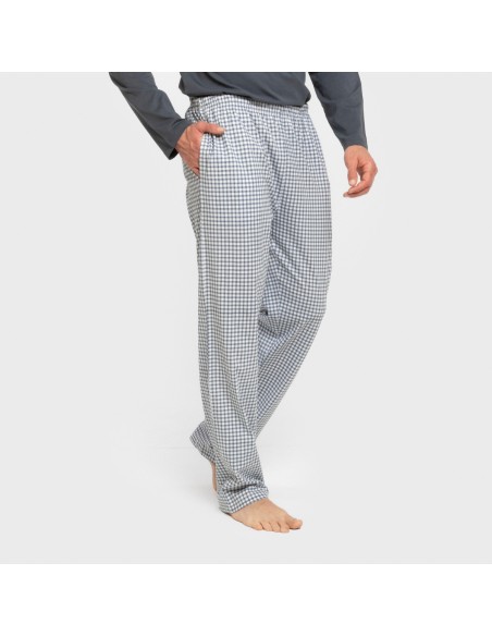 Pijama largo algodón hombre Cuadro Edmund azul