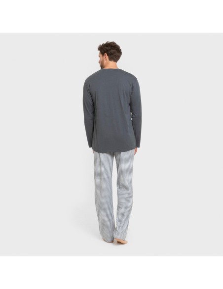 Pijama largo algodón hombre Cuadro Edmund azul