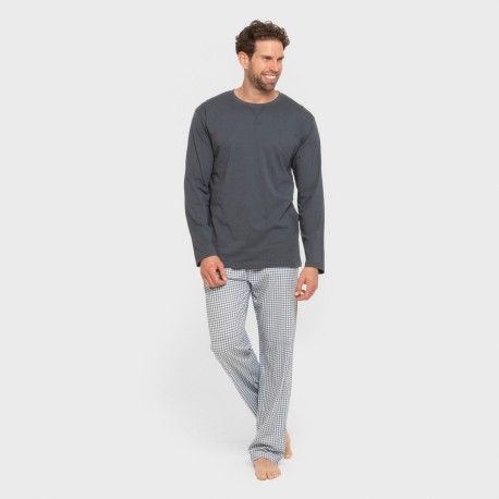 Pijama largo algodón hombre Cuadro Edmund azul