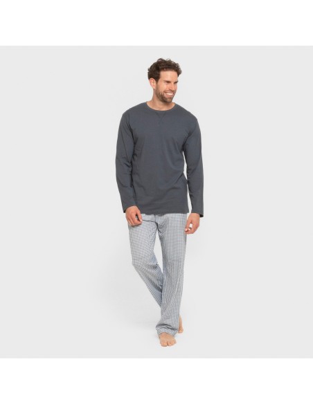 Pijama largo algodón hombre Cuadro Edmund azul